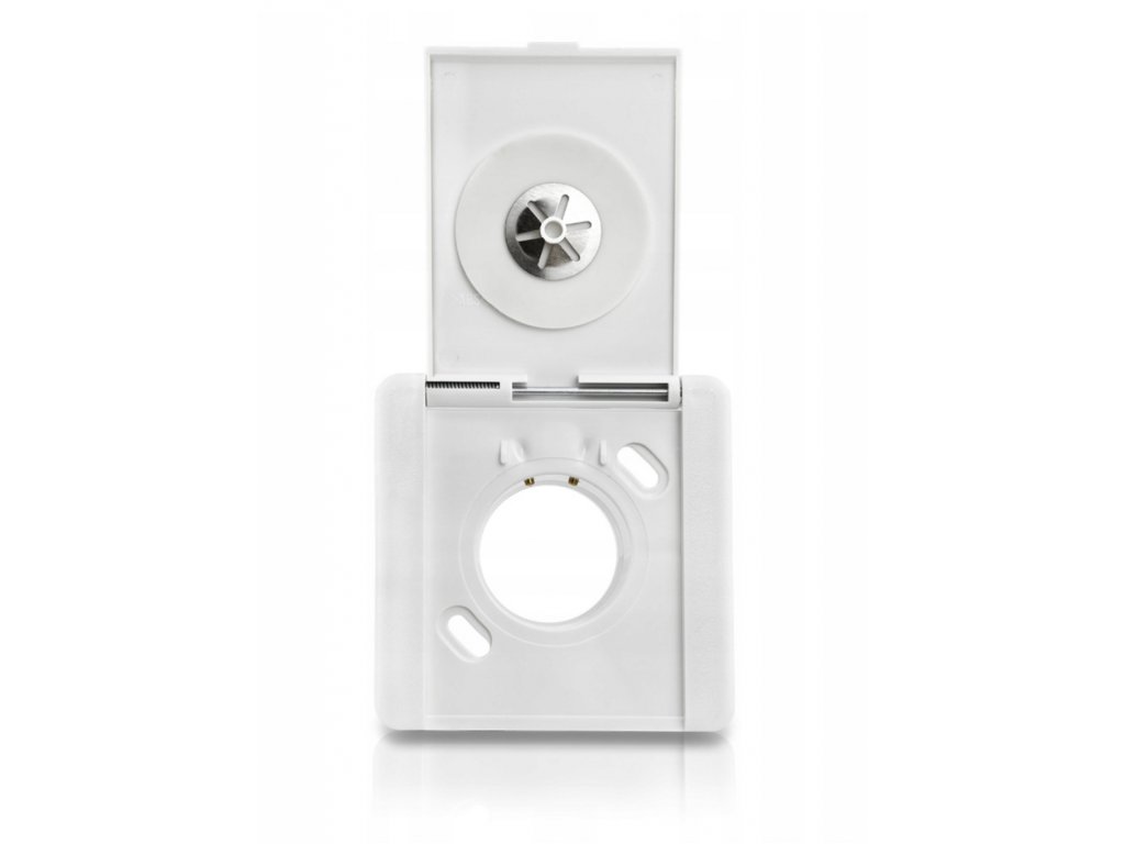 Zásuvkový komplet SQUARE (9x9 cm) - Biela vysávačová zásuvka vrátane stenovej základne.