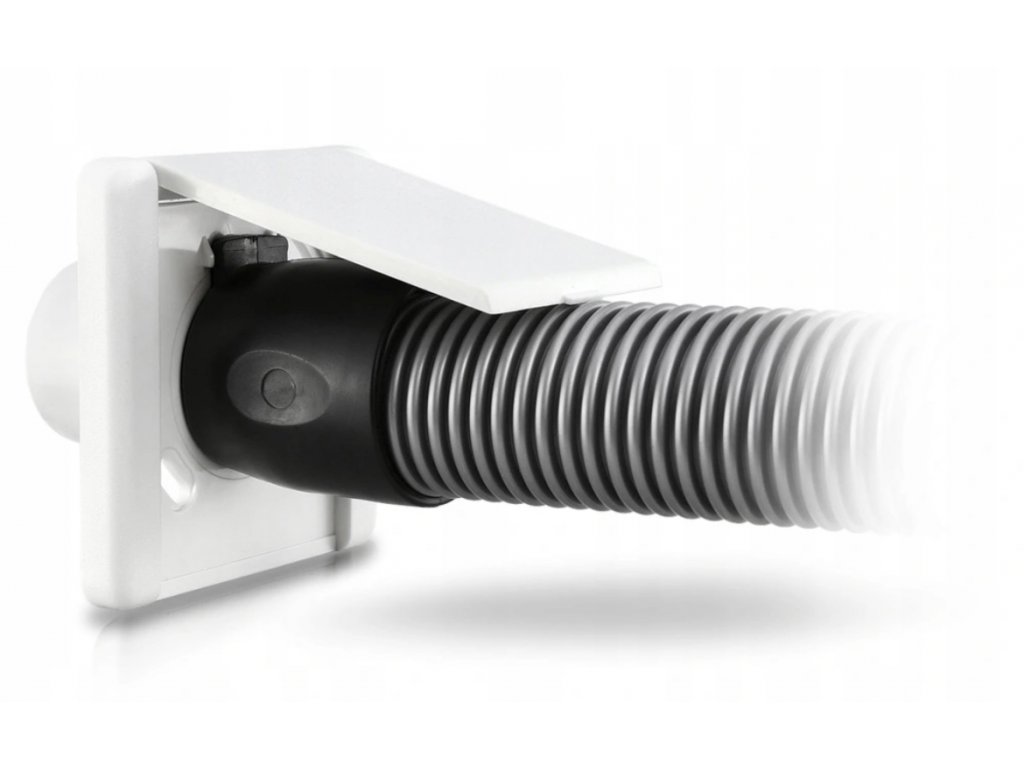 Zásuvkový komplet SQUARE (9x9 cm) - Biela vysávačová zásuvka vrátane stenovej základne.