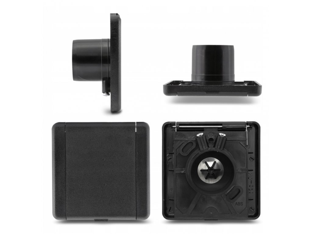 Zásuvkový komplet SQUARE (9x9 cm) - Černá vysavačová zásuvka včetně stěnové základny.