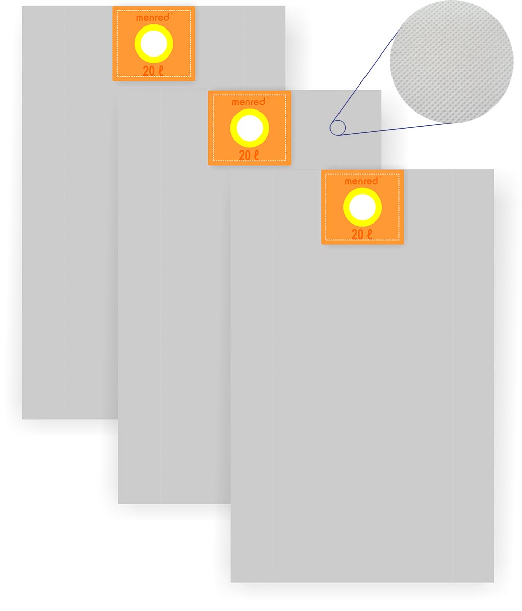 MENRED antibakteriální filtrační sáčky z netkané textílie (SMS) - 20 L (3 ks). Určeno pro Menred: CVS 1800BP+, CVS 1600BP a CVS 1200.