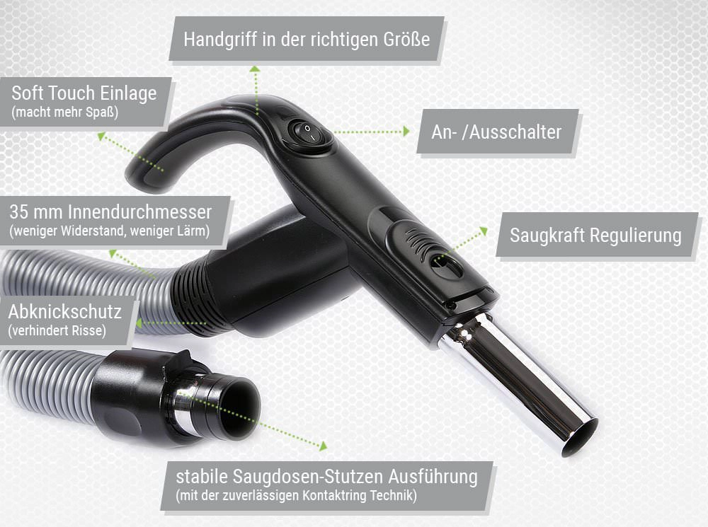 Sacia hadica s vypínačom (OFF/ON) a ergonomickou rukoväťou, dĺžka 12,2 m (čierna/strieborná).