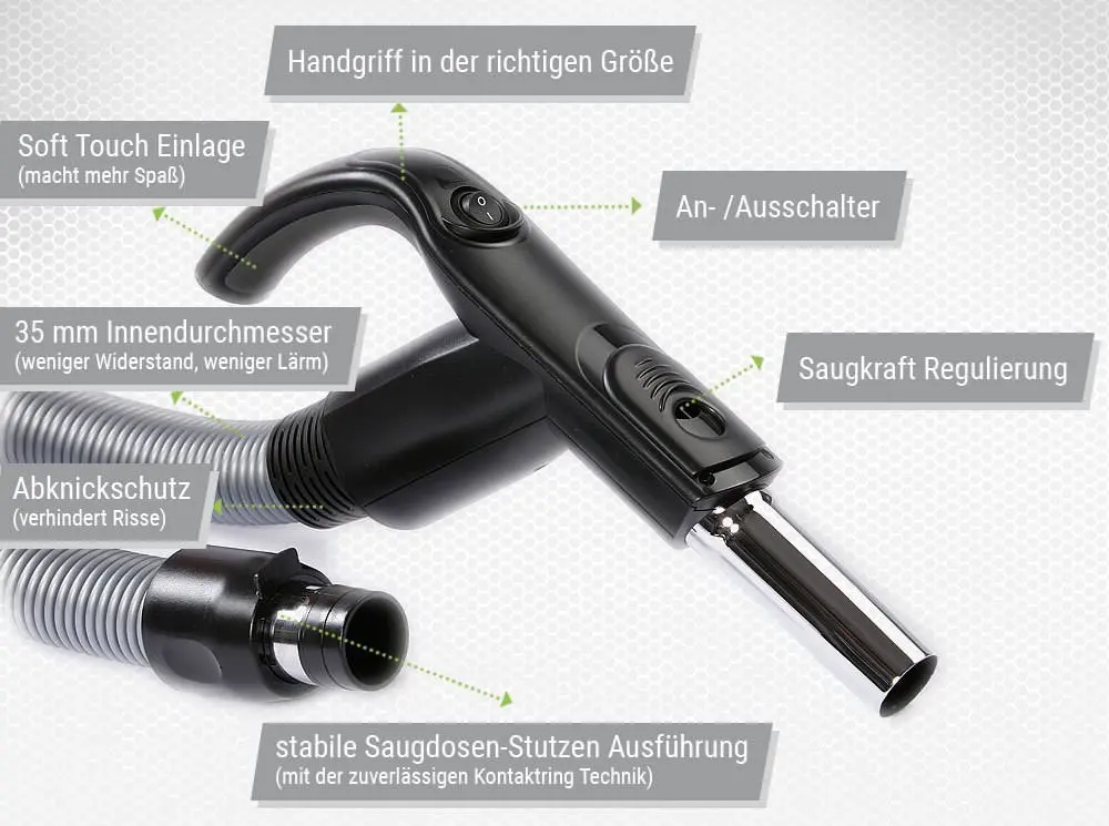 Sacia hadica s vypínačom (OFF/ON) a ergonomickou rukoväťou, dĺžka 15,1 m (čierna/strieborná).