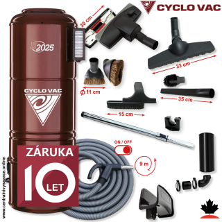 Centrálny vysávač CYCLOVAC H2025 (750 AW) + Sada príslušenstva STANDARD s hadicou 9,1 m (10 ks). Záruka 10 rokov.