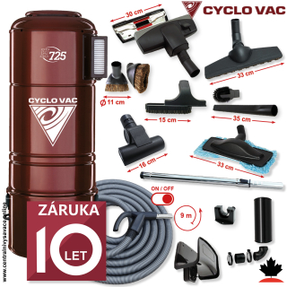 Centrálny vysávač CYCLOVAC H725 (710 AW) + Sada príslušenstva ELITE s hadicou 9,1 m (12 ks). Záruka 10 rokov.