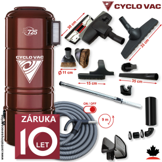 Centrálny vysávač CYCLOVAC H725 (710 AW) + Sada príslušenstva STANDARD s hadicou 9,1 m (10 ks). Záruka 10 rokov.