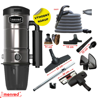 Centrálne vysávače MENRED CVS-1800BP (700 AW) Plus + Sada príslušenstva STANDARD so sacou hadicou 9,1 m ON/OFF (10 ks).