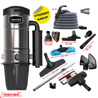 Centrálne vysávače MENRED CVS-1800BP Plus (700 AW) + Sada príslušenstva PREMIUM so sacou hadicou 9,1 m ON/OFF (11 ks).