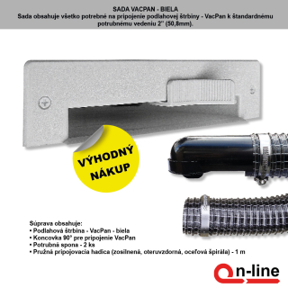 Podlahová štrbina VacPan - Biela - Inštalačný komplet s flexi hadicou s koncovkami. Nepriľnavý povrch.