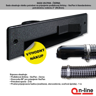 Podlahová štrbina VacPan - Čierna - Inštalačný komplet s flexi hadicou a koncovkami.